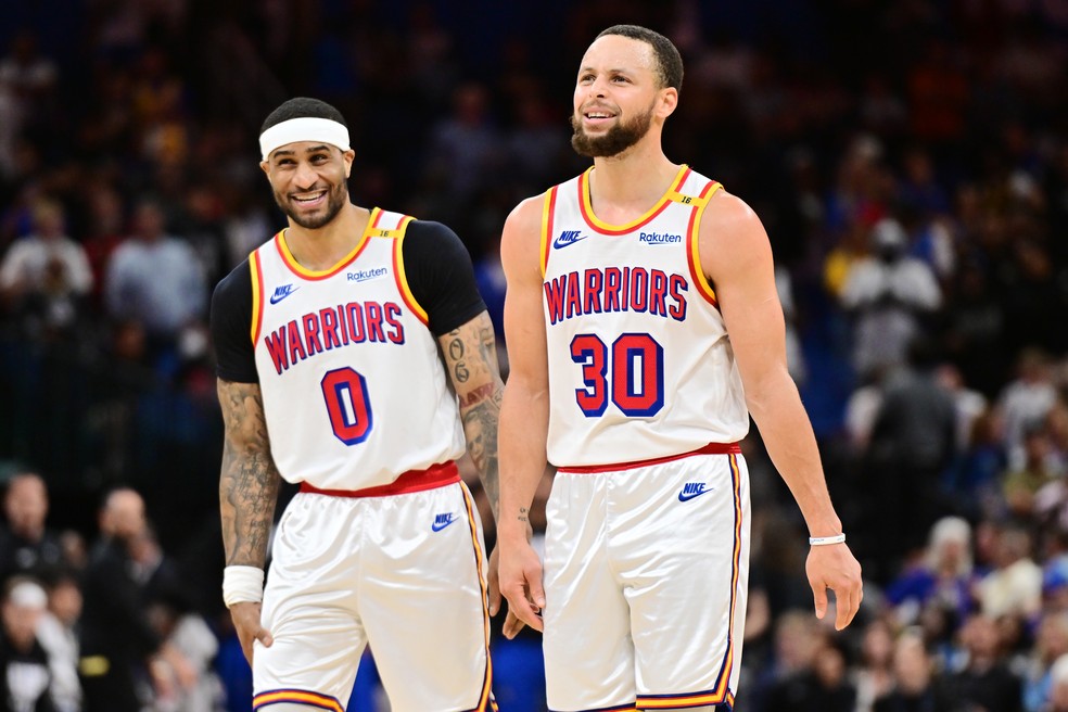 Stephen Curry lors du match Orlando Magic contre Golden State Warriors — Photo : Julio Aguilar/Getty Images
