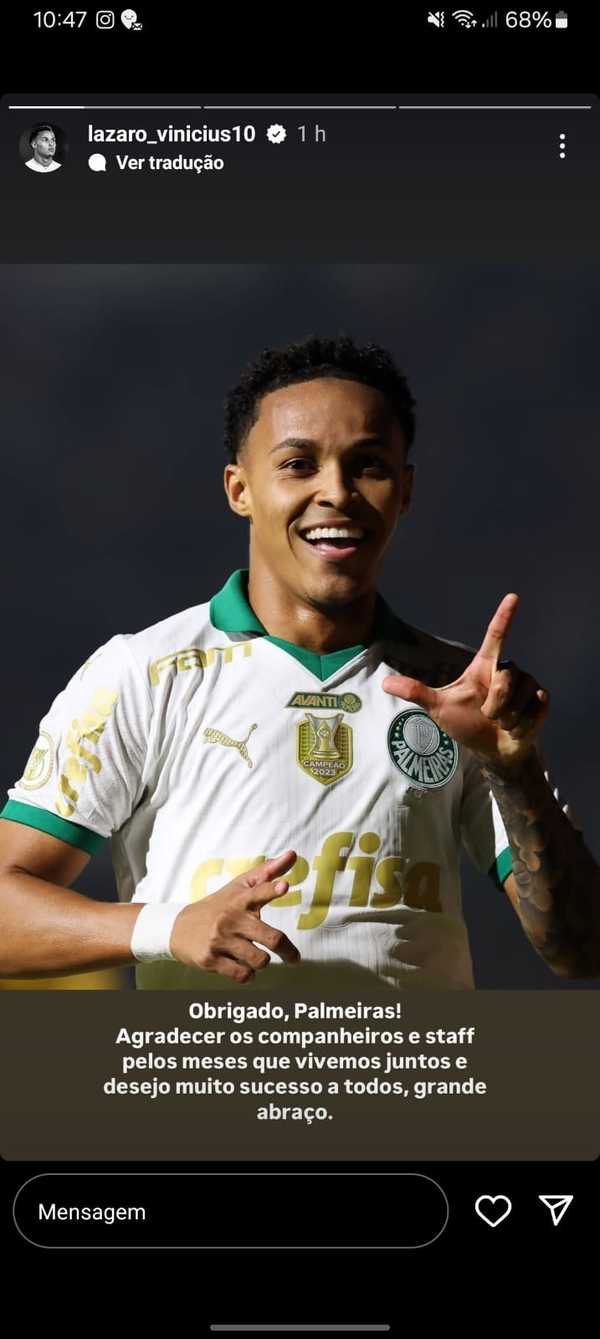 Lázaro se despede do Palmeiras para integrar treinos no Almería, da Espanha.