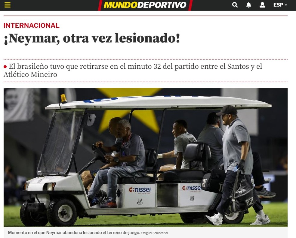 Mundo Deportivo repercute lesão de Neymar — Foto: Reprodução/Mundo Deportivo