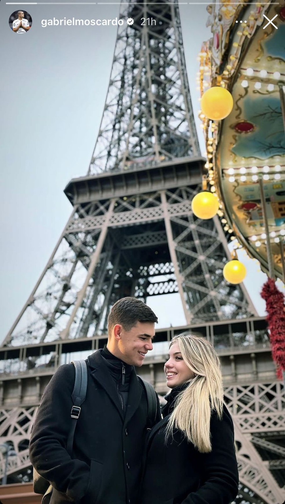 Moscardo e a namorada em Paris — Foto: Instagram/Reprodução