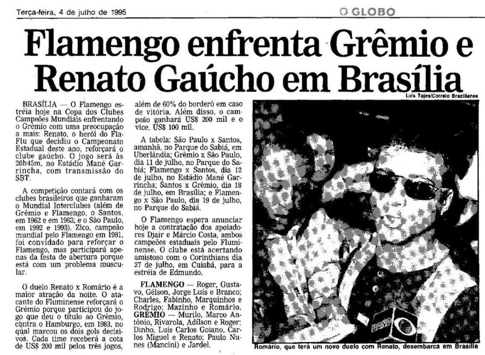 Jornal O Globo projeta a estreia do Flamengo em 95 em revanche com Renato Gaúcho