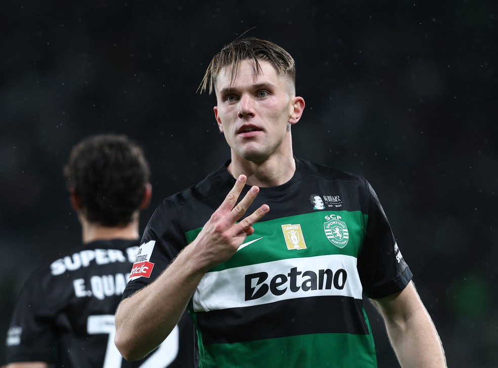 Gyokeres comemora gol do Sporting contra o Moreirense