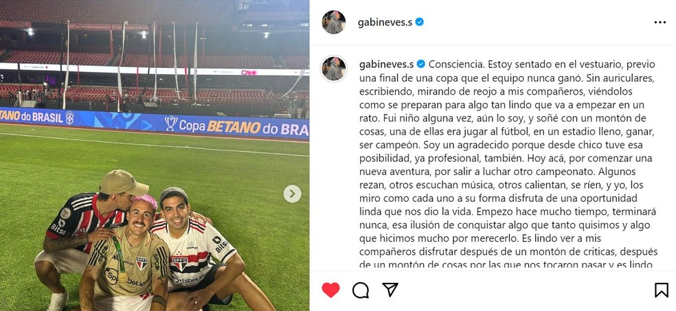 Gabriel Neves, do São Paulo, escreve carta — Foto: Reprodução