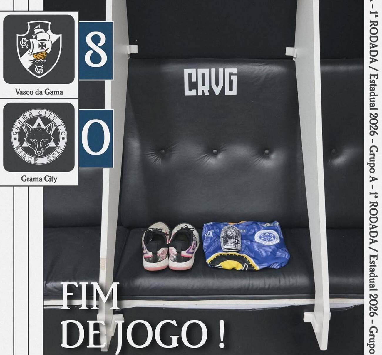 Jogadores do Vasco comemorando gol no jogo contra o Grama City em São Januário