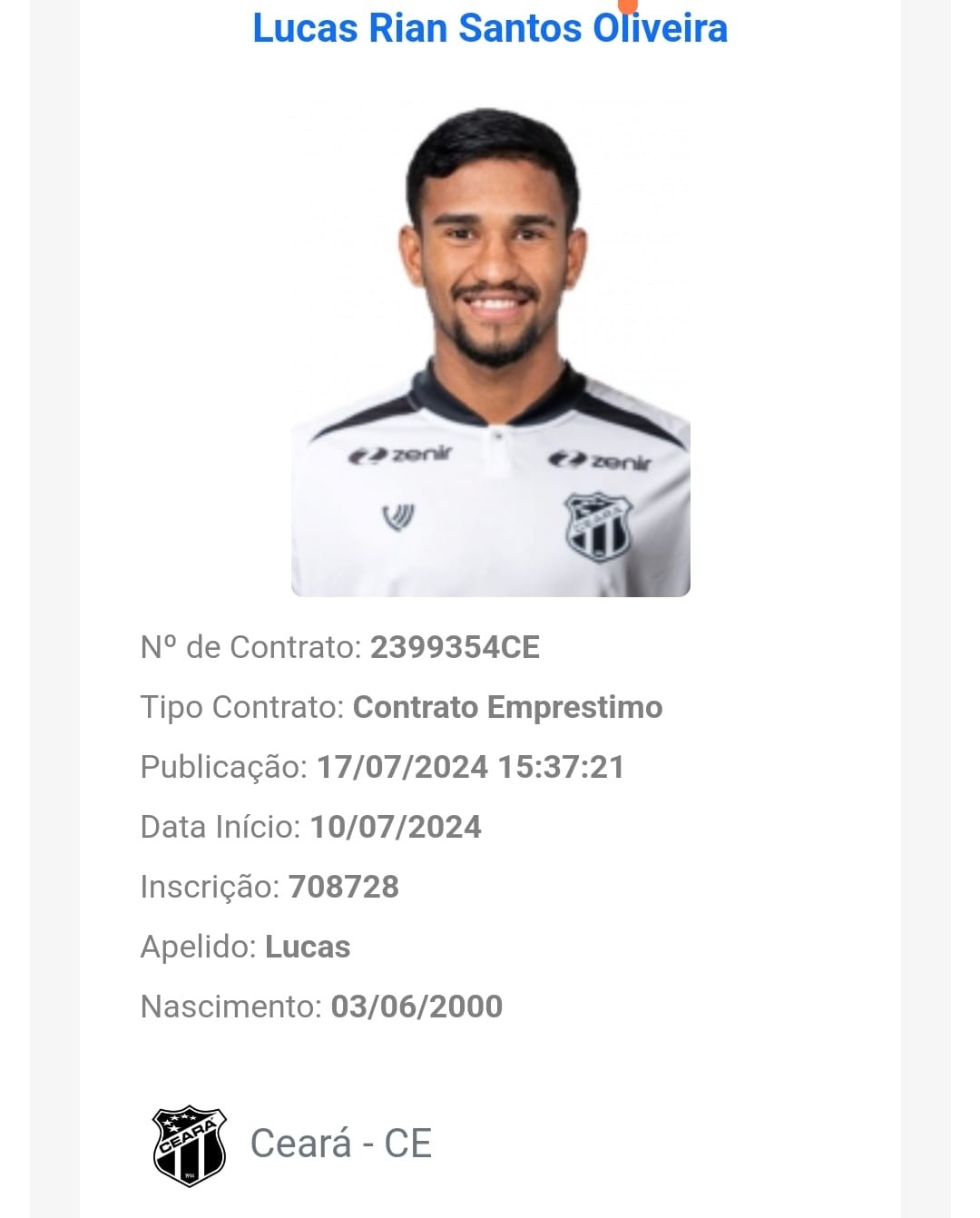 Lucas Rian é regularizado e pode atuar pelo Ceará contra o Avaí | Ge