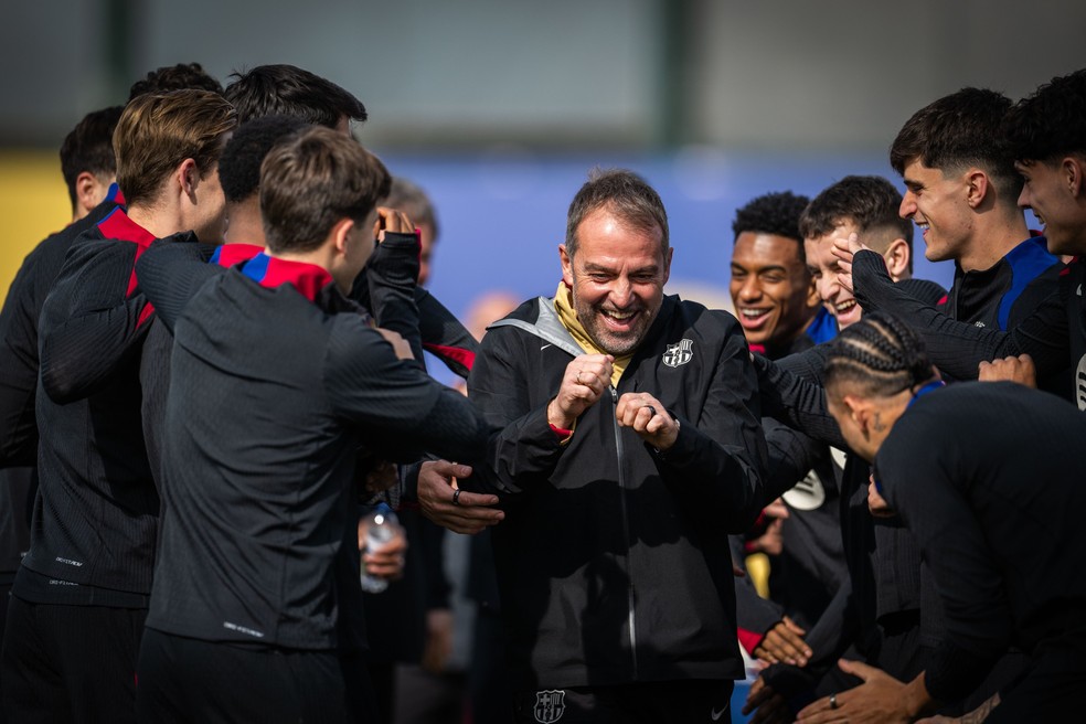 Imagem do treino do Barcelona antes do confronto contra o Atlético de Madrid — Foto: Barcelona
