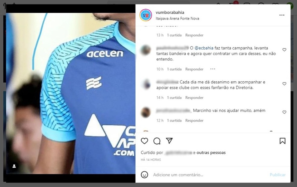 Meia do Bahia publica foto com jogador que provocou a torcida do