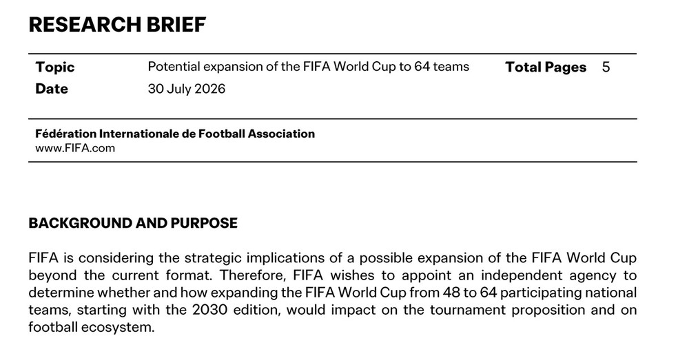 Fifa envia documento para iniciar estudos sobre expansão da Copa de 2030 para 64 seleções — Foto: Reprodução