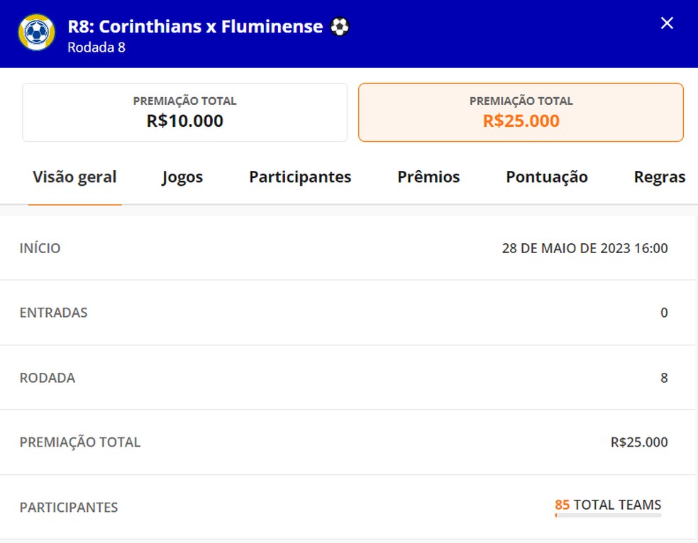 Disputas de jogo &uacute;nico com Corinthians x Fluminense pela rodada #8 do Cartola Express &mdash; Foto: Cartola Express