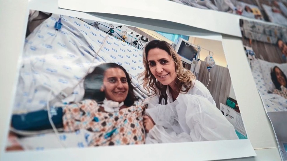 Luísa Baptista e a cardiologista Ludhmilla Hajjar — Foto: Reprodução/Fantástico