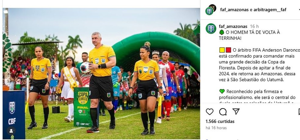 &Aacute;rbitro Anderson Daronco na Copa da Floresta &mdash; Foto: Redes Sociais/FAF