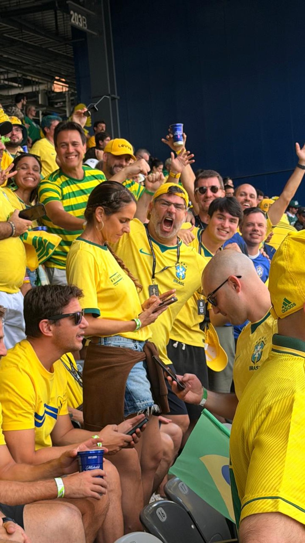 Grupo de amigos campineiros no jogo do Brasil - samba e Copa