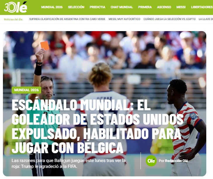 "Escândalo" e "Polêmica": imprensa destaca decisão da Fifa sobre cartão vermelho de Balogun