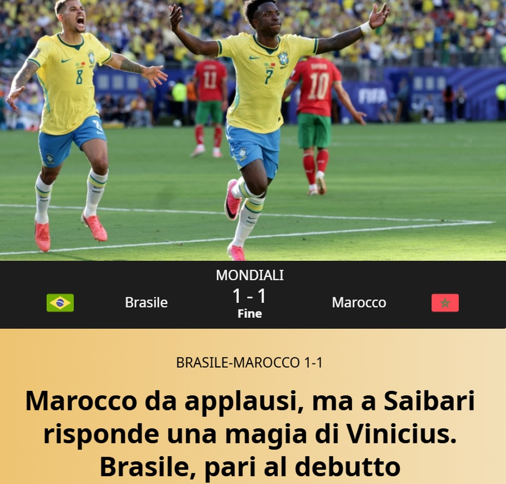 Jornais estrangeiros repercutem empate do Brasil (Gazzetta dello sport) &mdash; Foto: Reprodu&ccedil;&atilde;o/Gazzetta dello sport