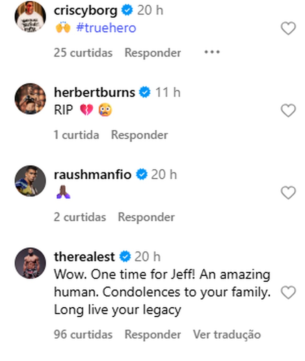 Lutadores fazem tributo a funcion&aacute;rio da PFL morto &mdash; Foto: Reprodu&ccedil;&atilde;o/Instagram