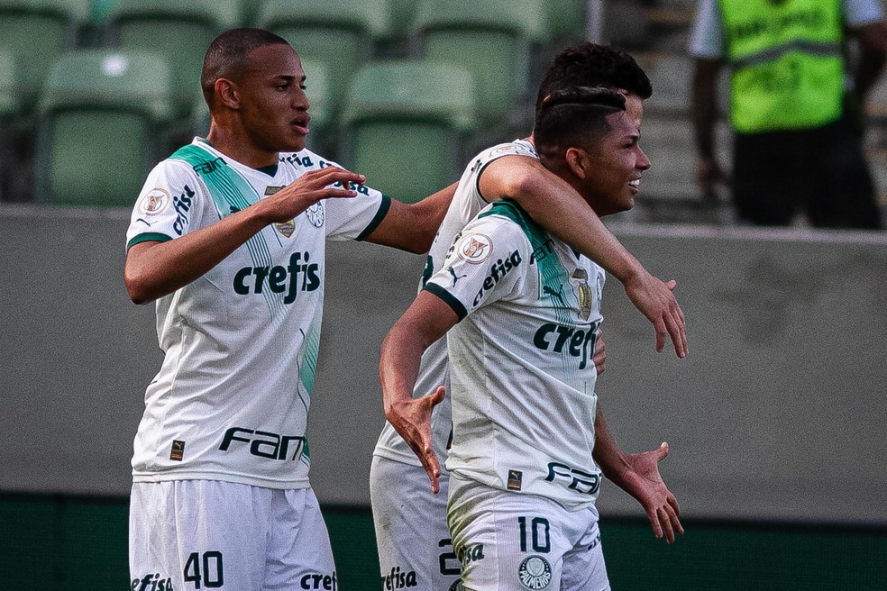 Rony Palmeiras comemora seu gol contra o América-MG Campeonato Brasileiro — Foto: Fernando Moreno/AGIF