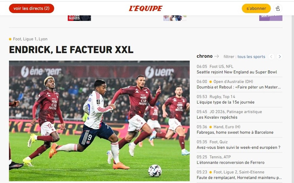 L'Équipe destaca Endrick — Foto: Reprodução