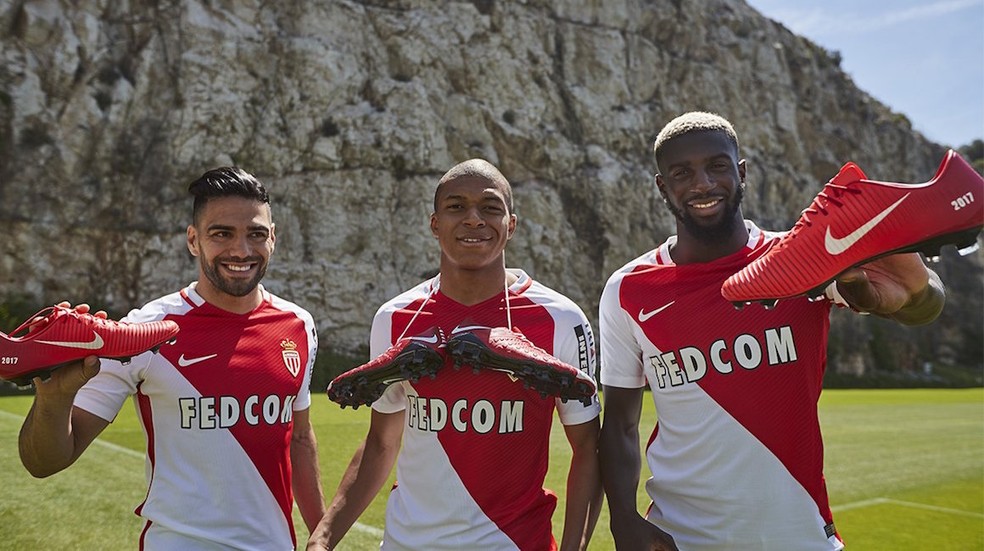 Falcão Garcia, Mbappé e Tiemoue Bakayoko em foto promocional da Nike, pelo Monaco — Foto: Divulgação/Nike