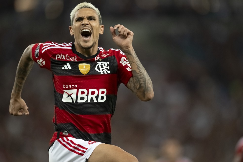 Pedro comemora em Flamengo x Aucas — Foto: Jorge Rodrigues/AGIF