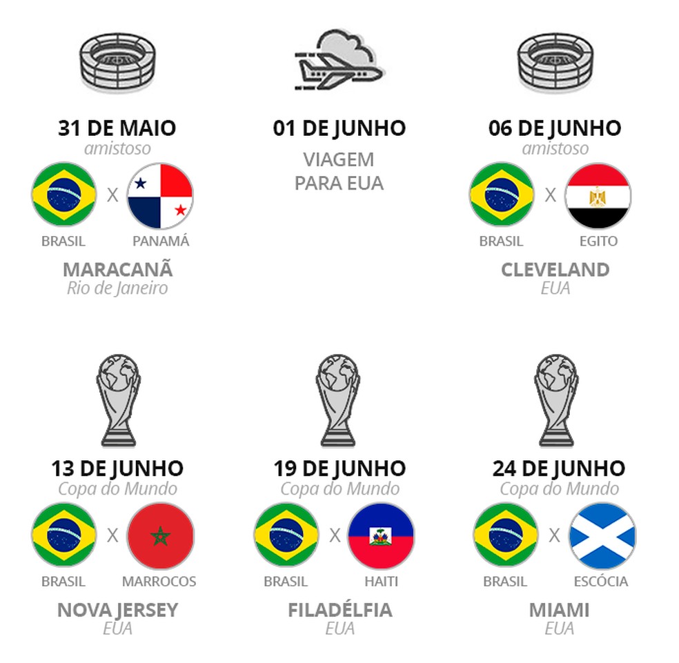 Programação da seleção brasileira até a Copa do Mundo — Foto: Infoesporte