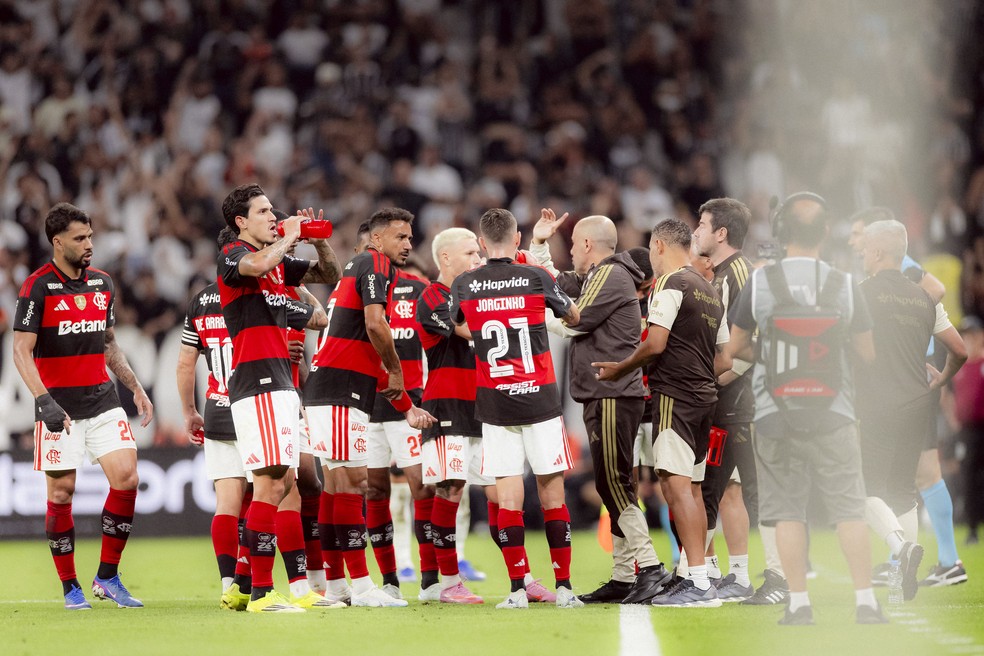 Jardim d� instru��es ao time do Flamengo em jogo contra o Corinthians � Foto: Adriano Fontes/Flamengo