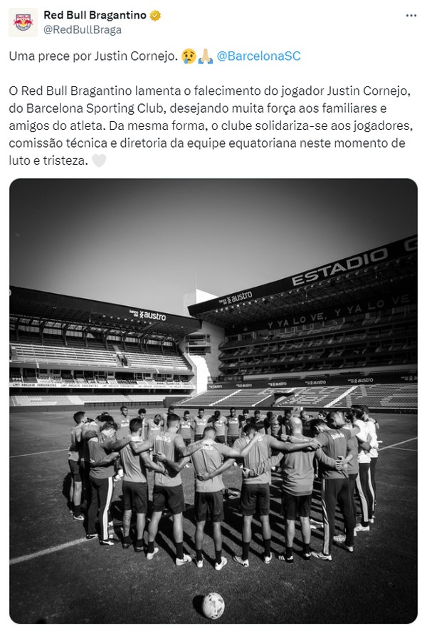 Goleiro do Barcelona-EQU morre, e jogo com Bragantino pode ser adiado — Foto: Reprodução/X