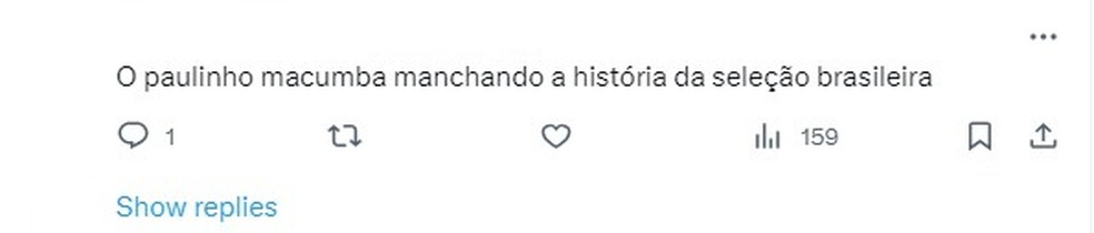 Paulinho sofre intoler&acirc;ncia religiosa nas redes socias ap&oacute;s entrar em campo pela Sele&ccedil;&atilde;o &mdash; Foto: Reprodu&ccedil;&atilde;o/Redes Sociais