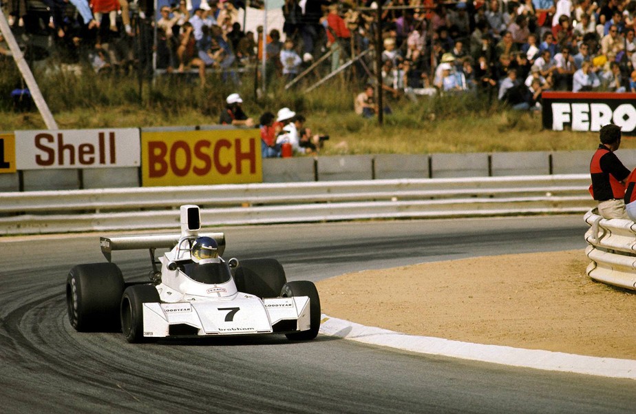 Carlos Reutemann, Brabham BT44B Ford in the pit lane., South African GP