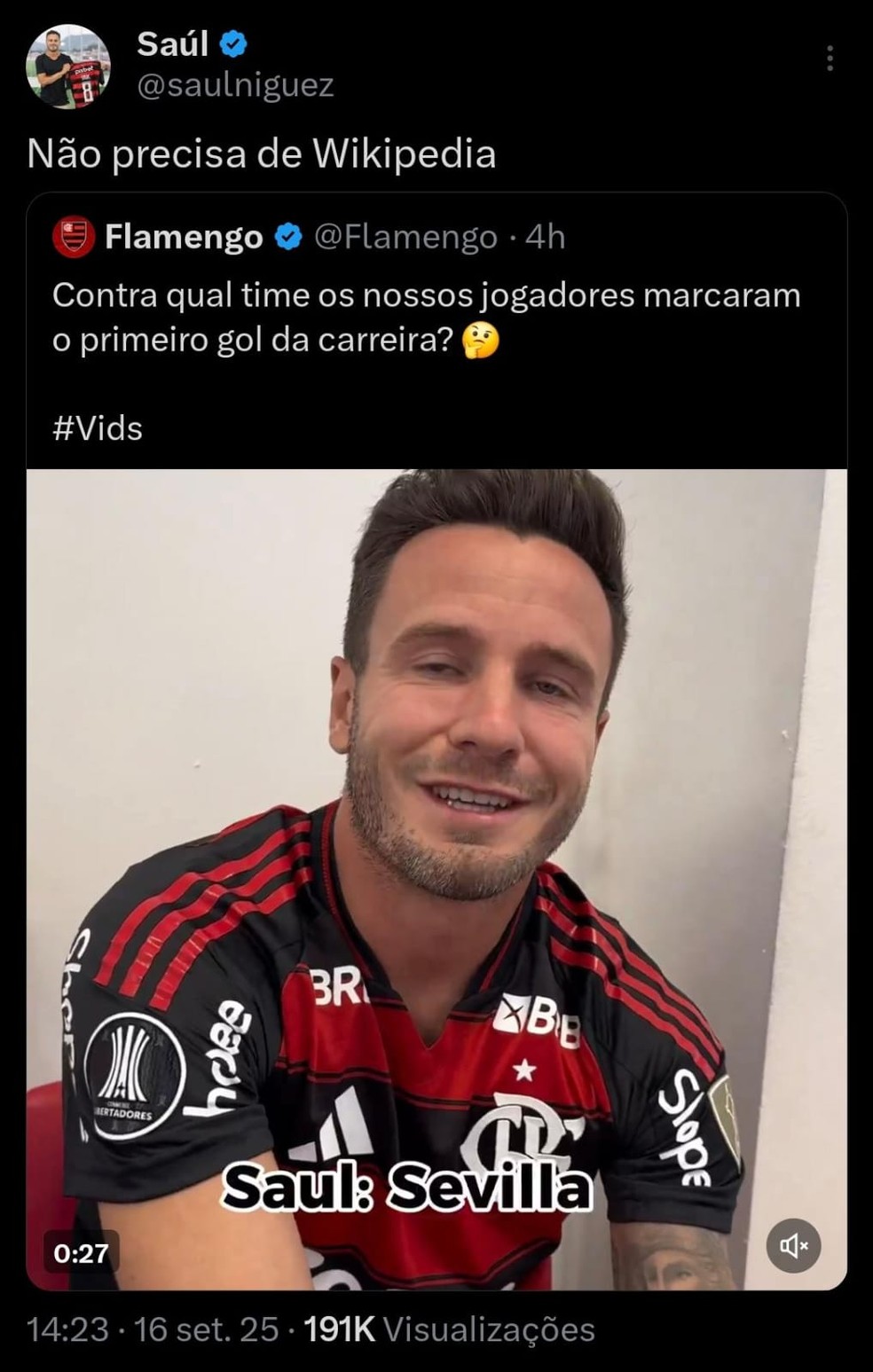 Sal interagindo com torcedores nas redes sociais  Foto: Reproduo / X