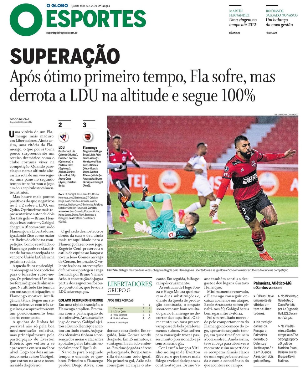 LDU x Flamengo na Libertadores de 2021  Foto: Reproduo / O Globo