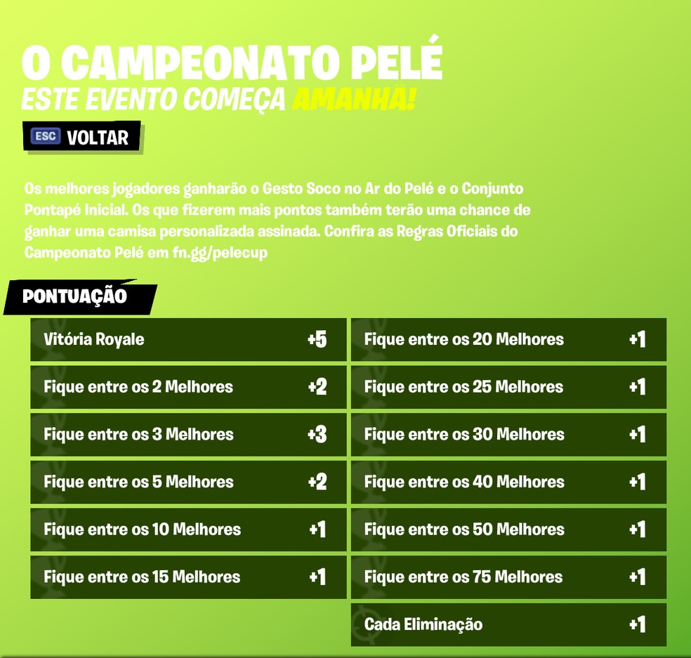 Fortnite: como jogar o Campeonato do Pelé, ganhar skins e camisa