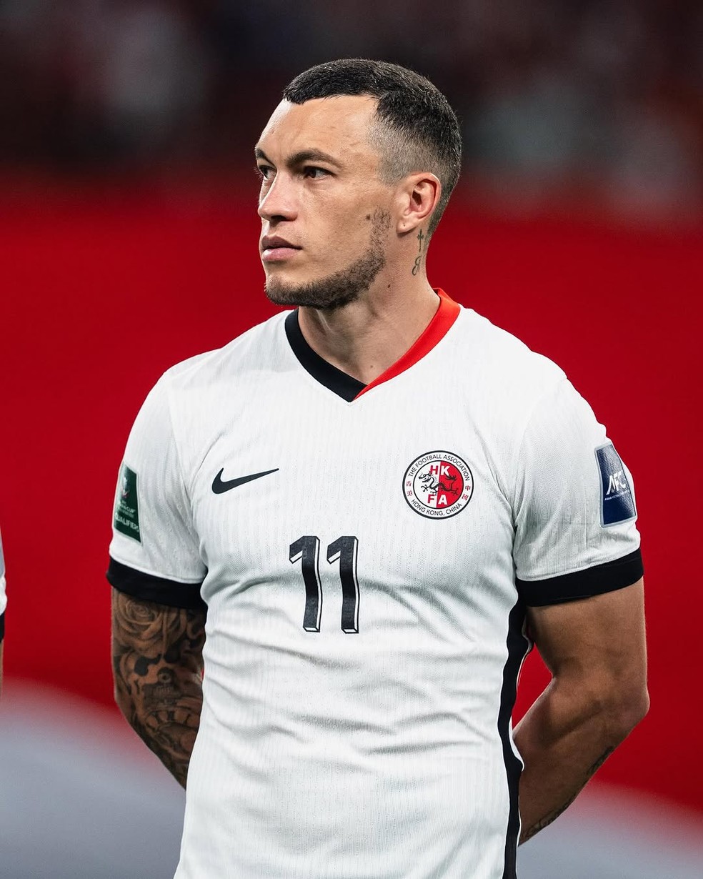 Everton Camargo, atacante brasileiro atuando pela seleção de Hong Kong — Foto: Divulgação | HKFA