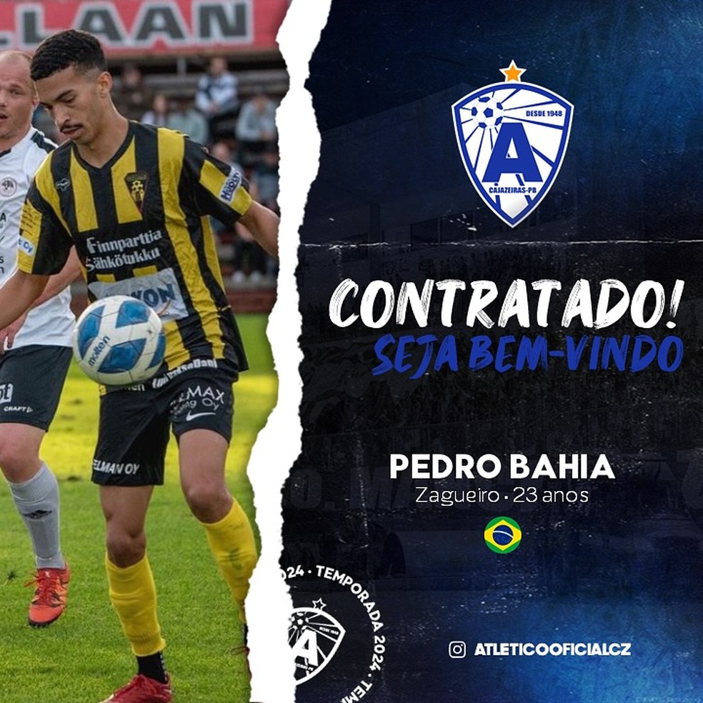 Pedro Bahia na época do seu anúncio pelo Atlético-PB; jogador não está mais no clube — Foto: Divulgação / Atlético-PB