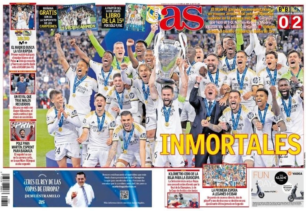 Capa do As do título do Real Madrid — Foto: Reprodução/As