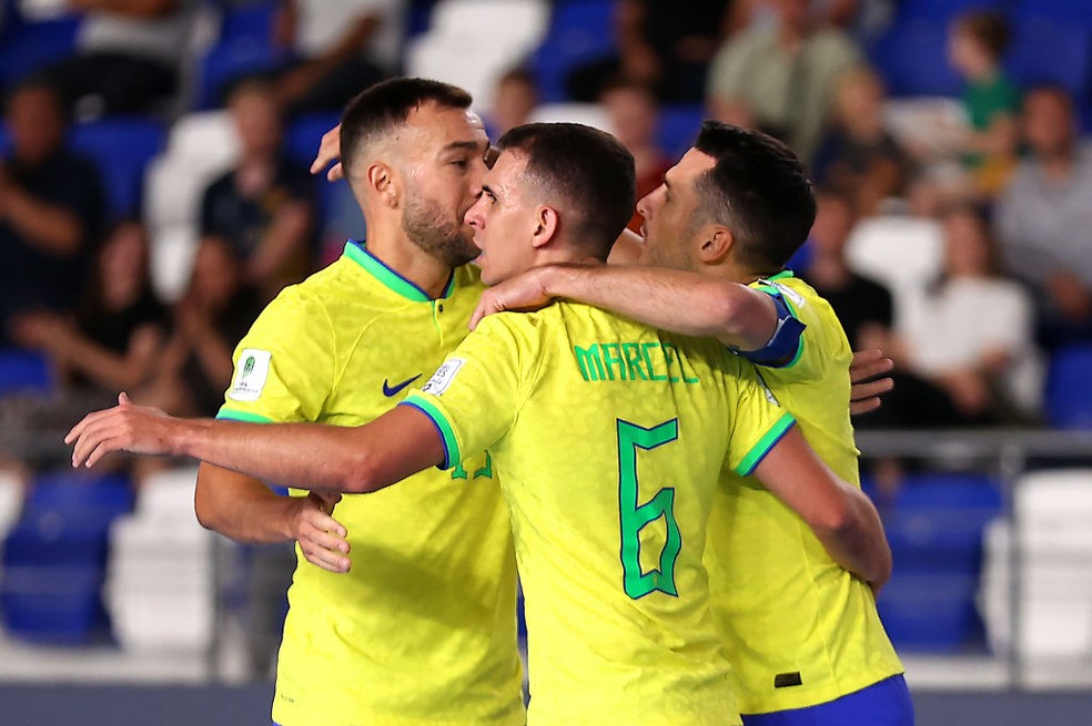 Brasil x Costa Rica Copa do Mundo de Futsal — Foto: Robertus Pudyanto - FIFA/FIFA via Getty Images
