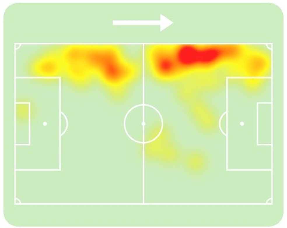 Mapa de calor de Alex Sandro em sua estreia pelo Flamengo — Foto: Reprodução / Sofascore