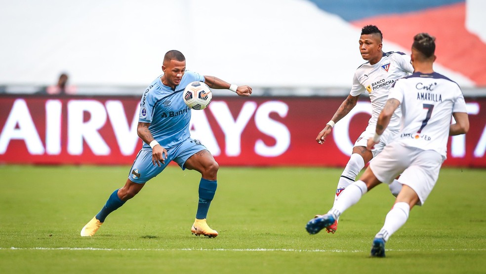 Léo Pereira marcou o gol da vitória do Grêmio contra a LDU em Quito, em 2021 — Foto: Lucas Uebel/Grêmio