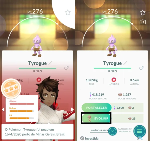 Evoluindo Tyrogue para Hitmonlee Pokémon GO Segunda Geração 