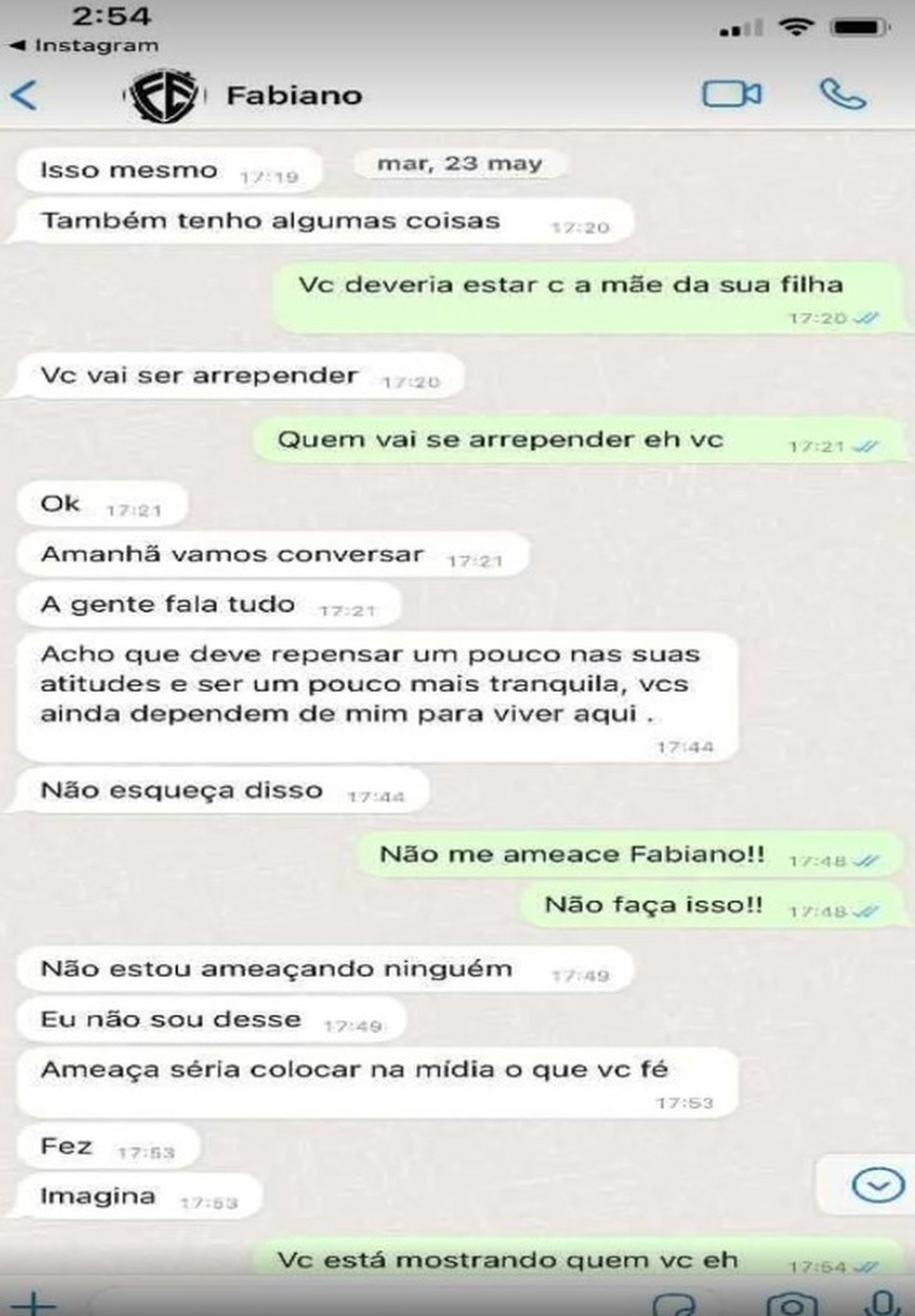 Conversas enviadas pela ex-mulher de Luis Fabiano &agrave; Pol&iacute;cia Civil  &mdash; Foto: Arquivo Pessoal 