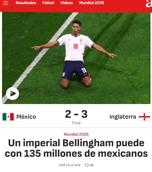 Imprensa internacional exalta Bellingham em queda do México na Copa: "Imperial"