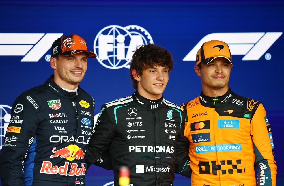 Antonelli, Verstappen e Norris foram os 3 primeiros da classificação na Bélgica — Foto: Sarah Meysonnier/Reuters