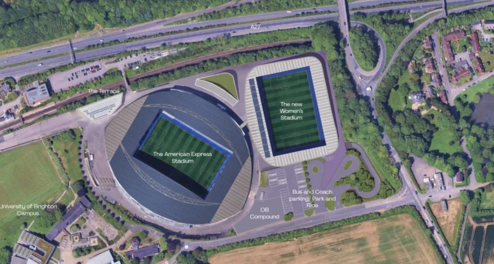 Brighton planeja construção de estádio exclusivo para o futebol masculino, ao lado da casa do masculino — Foto: Divulgação / Brighton