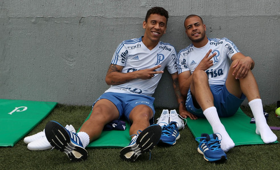 Marcos Rocha e Mayke no Palmeiras ainda em 2018, primeiro ano da dupla juntos no clube — Foto: Cesar Greco/Ag. Palmeiras