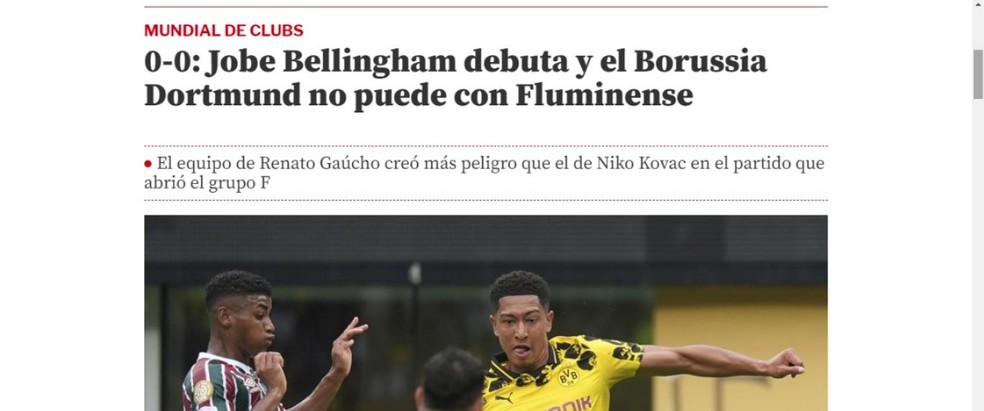 Mundo Deportivo valoriza atuação do Fluminense — Foto: Reprodução