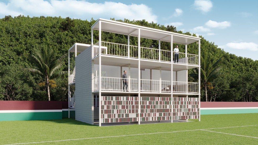 A tribuna de observação nos campos do CT da base do Fluminense, em Xerém — Foto: Divulgação