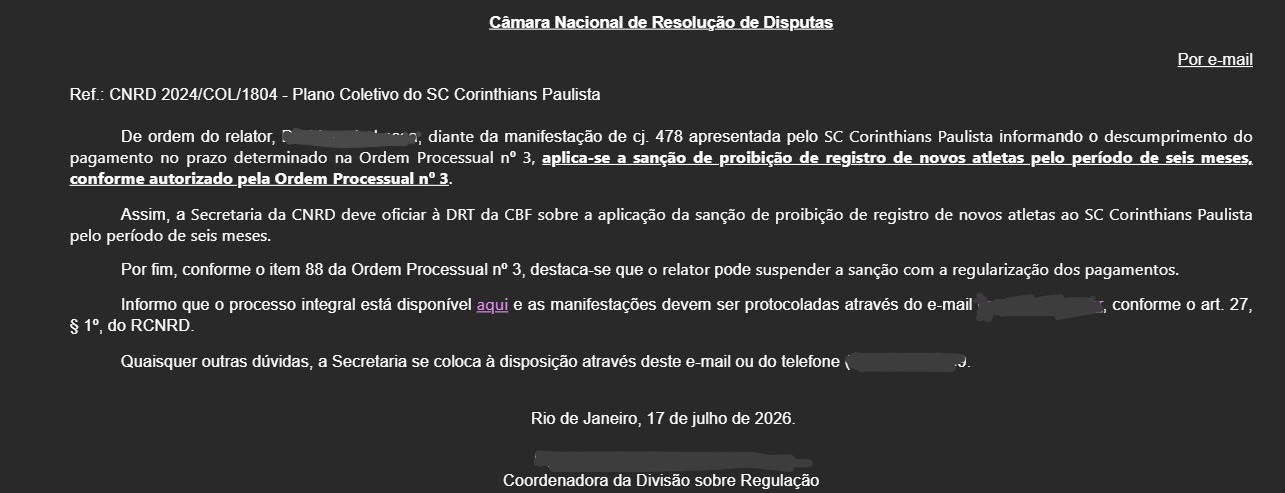 Corinthians enfrenta terceiro transfer ban e fica sem poder registrar novos jogadores por seis meses