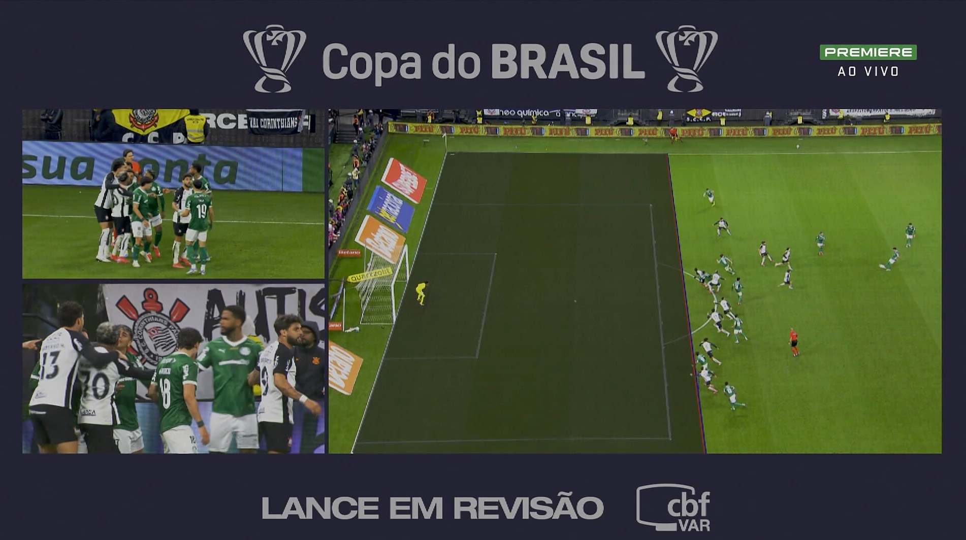 Var anula gol de Palmeiras por impedimento em clássico contra Corinthians.