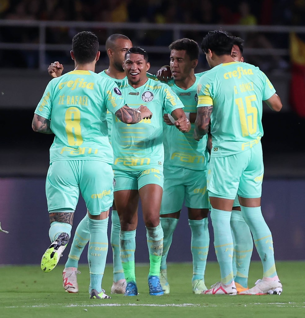 Gol de Marcos Rocha em Deportivo Pereira x Palmeiras — Foto: César Greco/Palmeiras