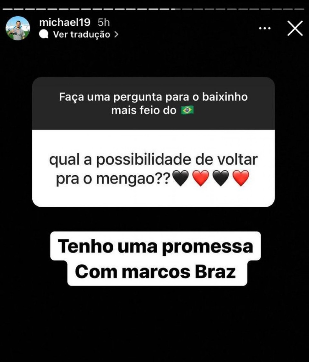 Michael revelou promessa a Marcos Braz no Instagram em 2022 — Foto: Reprodução