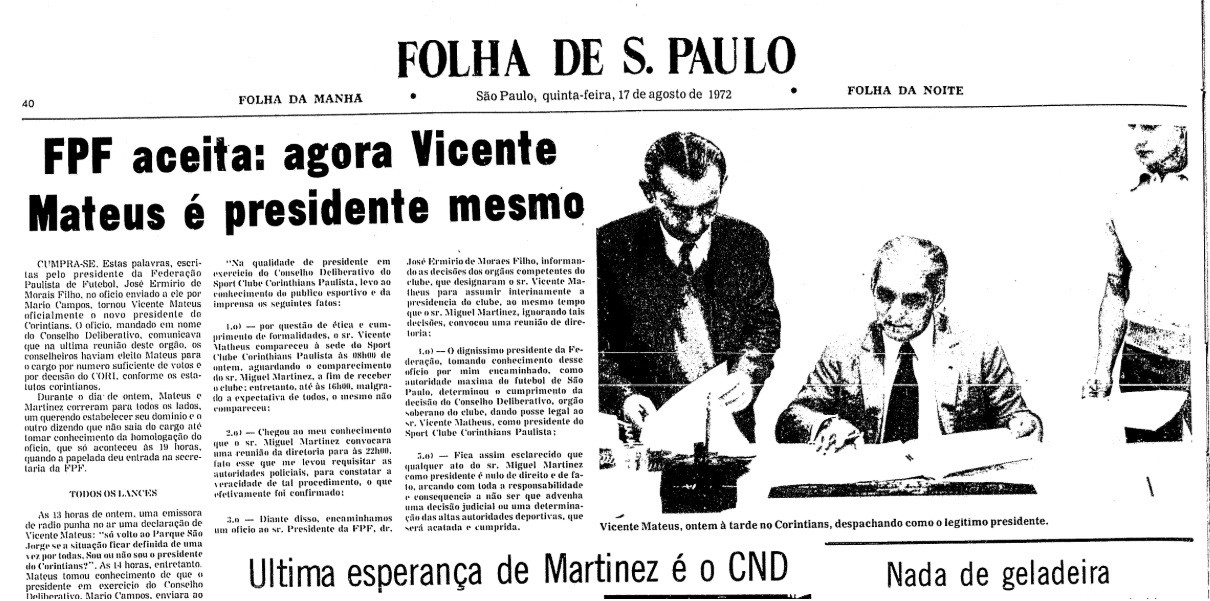 Impeachment em 1972: Corinthians enfrentou racha na maior torcida organizada.